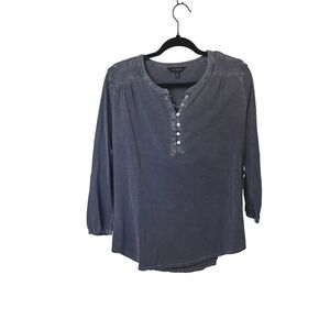 Lucky Brand Blue Henley Embroidered Cotton Tunic Top Women's Size M